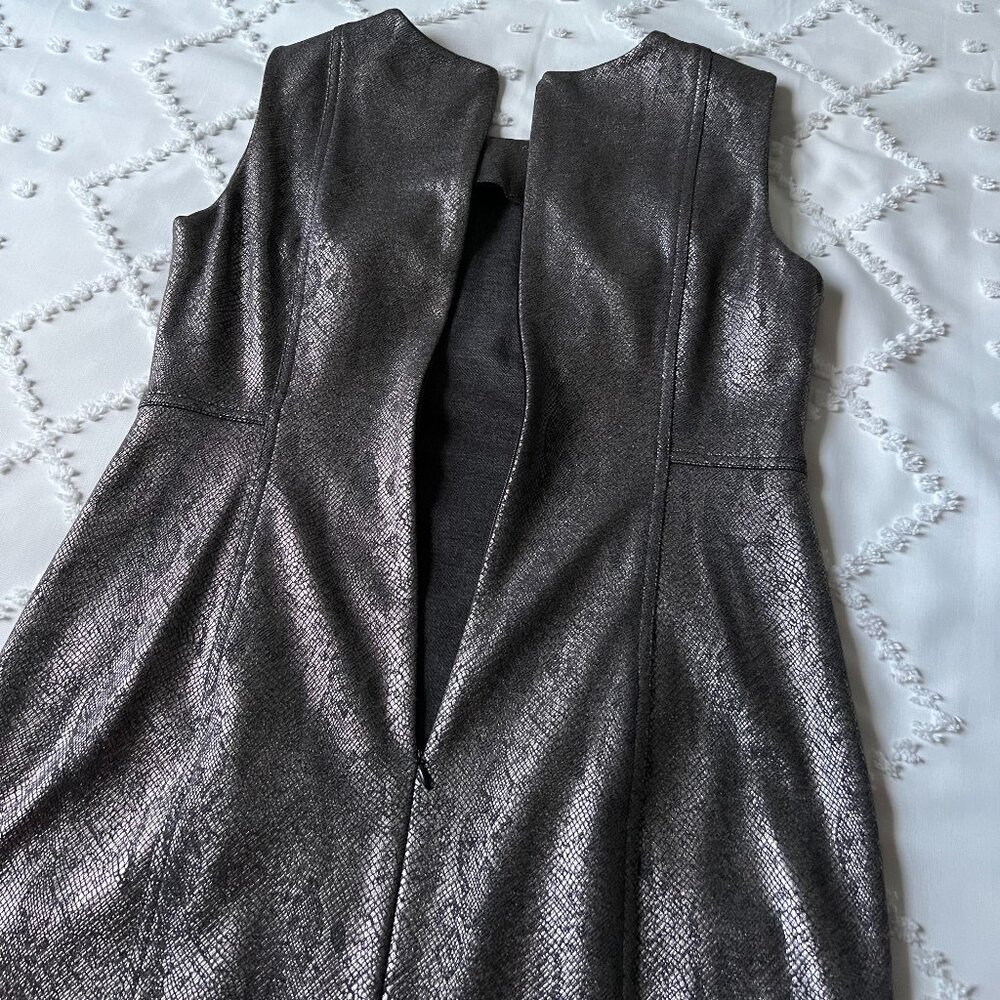 Calvin Klein Metallic Gunmetal Silver Snakeskin Sheath Sleeveless Dress SIZE 6 - Picture 9 of 11